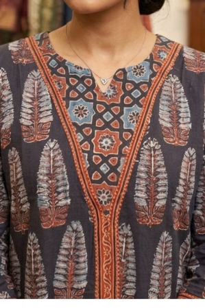 Alternative view of Ajrakh cotton Kurta with patch neck line