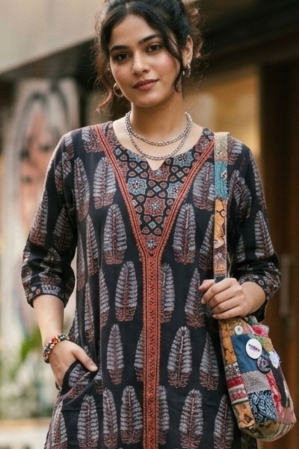 Ajrakh cotton Kurta with patch neck line